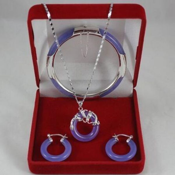 

nueva joyerÃ­a de jade pÃºrpura colgante pendiente pulsera conjunto, Black