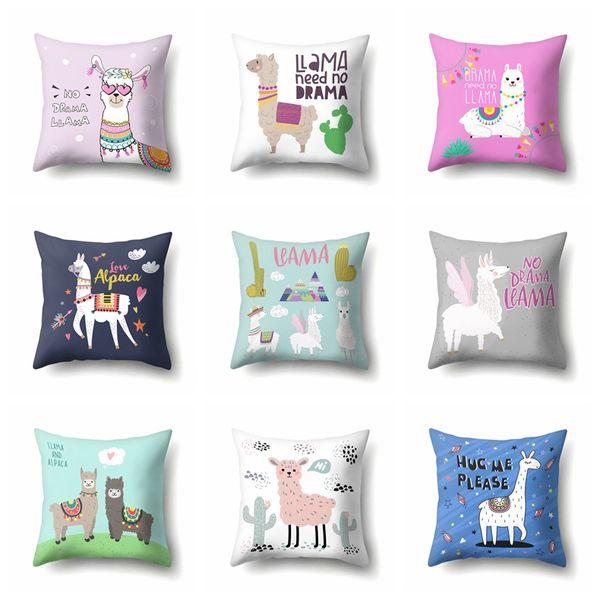 

10pcs cartoon animal unicorn decoration llama alpaca pillows case cushion cover home decor giraffe sofa car waist 45x45cm