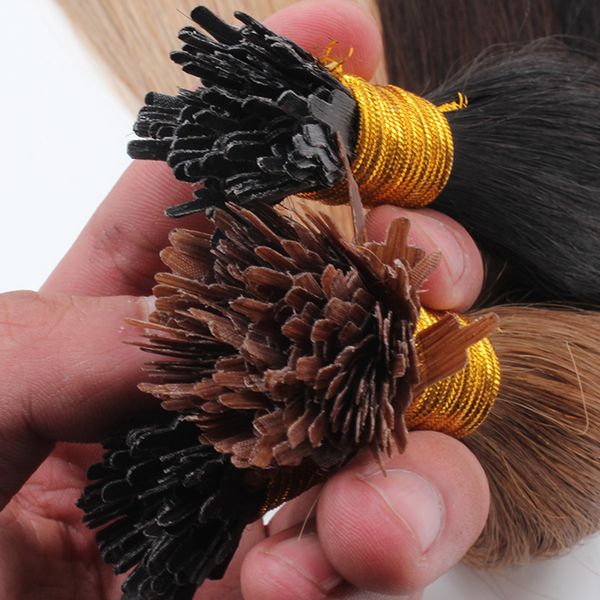 

full cuticule double drawn remy hair fan tip hair extensions 1g/strand 100strands/lot blonde color fan tip hairs, Black