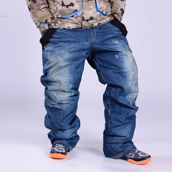 

snowboarding pants men denim skiing pants ski trousers male winter sportswear breathable waterproof windproof warm