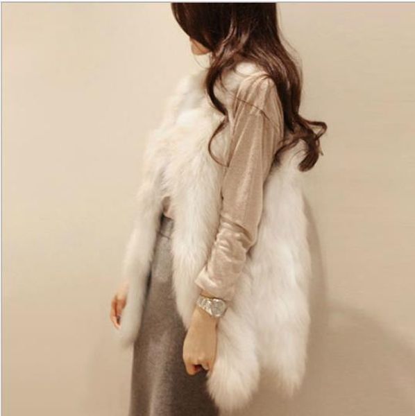 

new 2019 winter women's faux fur coat artificial fur vest furry vests femme jackets plus size fluffy fake gilet q987, Black
