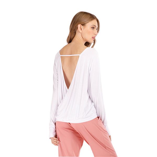 

new women's yoga shirt quick-drying gym sport running long sleeve t-shirt sweatshirt jersey yoga loose hollow shoulder top, White;red