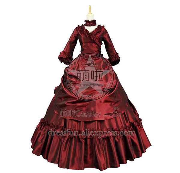 

victorian lolita bustle period reenactment gothic lolita dress with charming ruffles decorated elegance for halloween party, Black;red