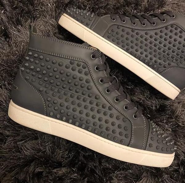 

special offer 2019 red,grey,white leather spikes red bottom sneaker shoes men women red sole high-lace-up casual shoes, Black