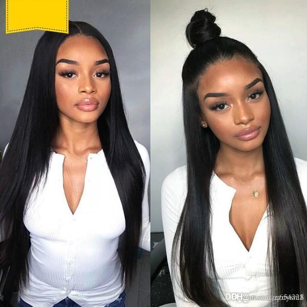 

парик шнурка фронтальная с перуанский прямой фронта шнурка высокой температуры проволоки парики для женщин черный ujibg, Black