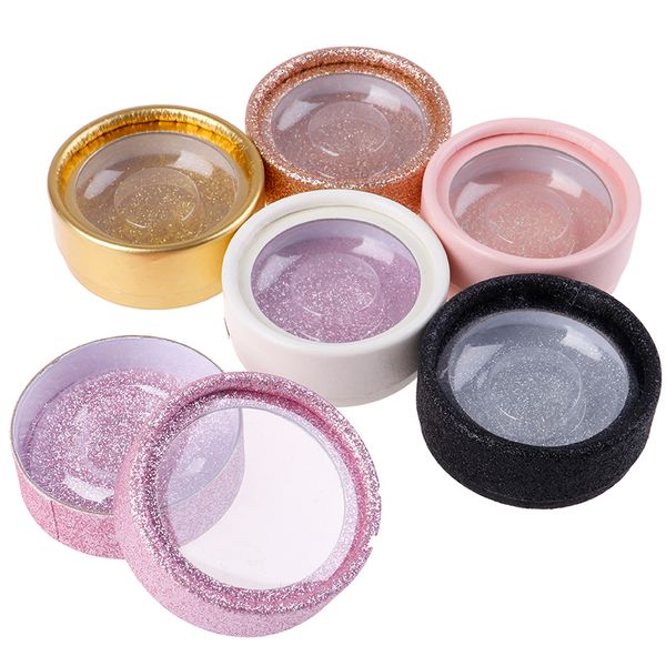 

1pc false eyelashes case packaging box lash boxes packaging custom logo faux mink lashes strips glitter round empty case