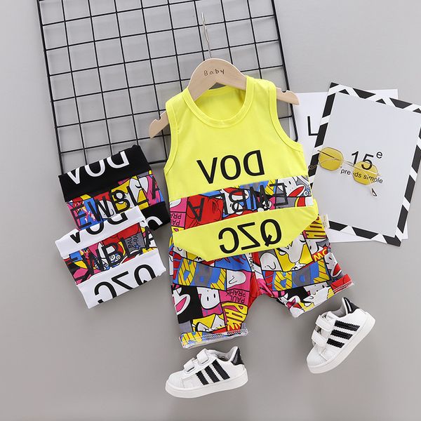 

boys girls clothes 2020 summer children clothing set cotton cartoon vest + shorts 2pcs kids outfits boys sport suits t200613, White
