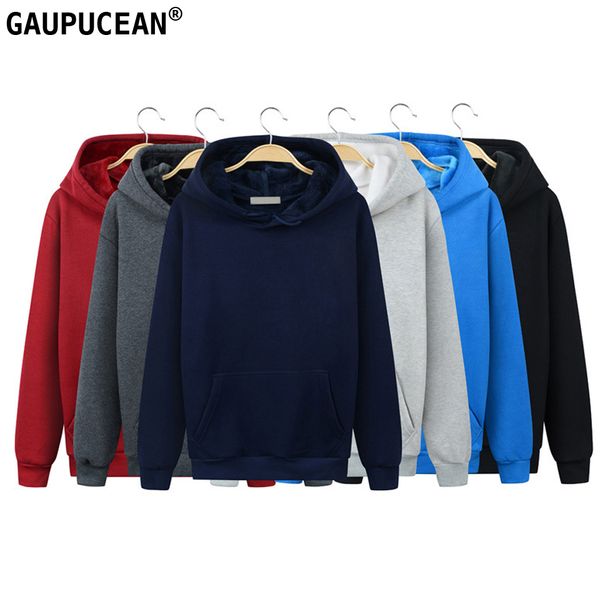 

gaupucean man hooded sweatshirt cotton winter thick fleece navy grey red black front pocket long sleeve men hoodie
