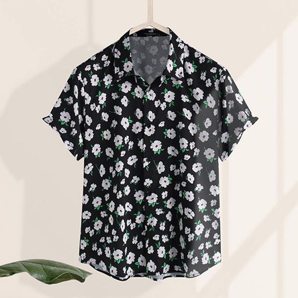 

incerun flower printed shirt men short sleeve summer lapel streetwear fashion 2020 male hawaiian shirts breathable casual blouse, White;black