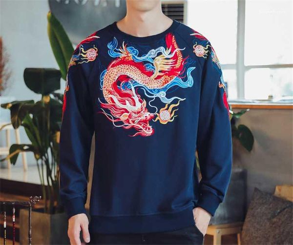 

embroidery hoodies chinese style dragon pattern male loose casual pullover homme sweatshirts 2020 spring mens, Black