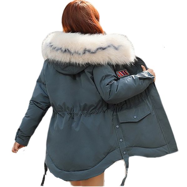 

2019 winter large fur collar mid long waist slim parka down cotton jacket thicker cotton jacket for women parka ukraine snow, Black