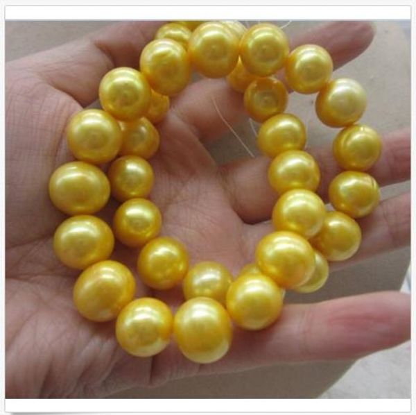 

18"12-13mm natura south sea genuine gold pearl necklace14k, Silver
