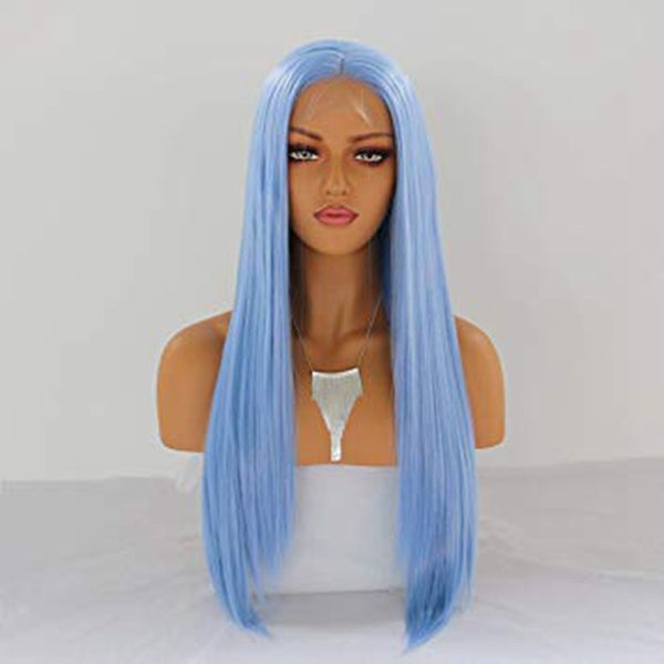 

mhazel long straight synthetic lace front wig 60cm cosplay can dye mid part heat resistant fiber, Black