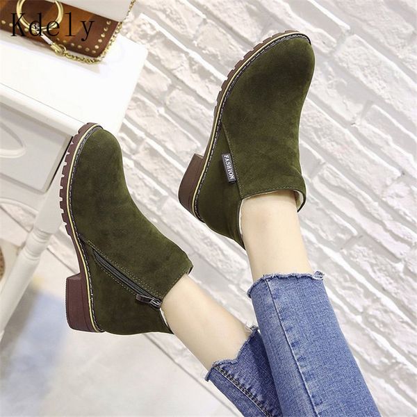 

women autumn winter boots flock classic zipper snow ankle boots winter suede warm fur plush women shoes new, Black