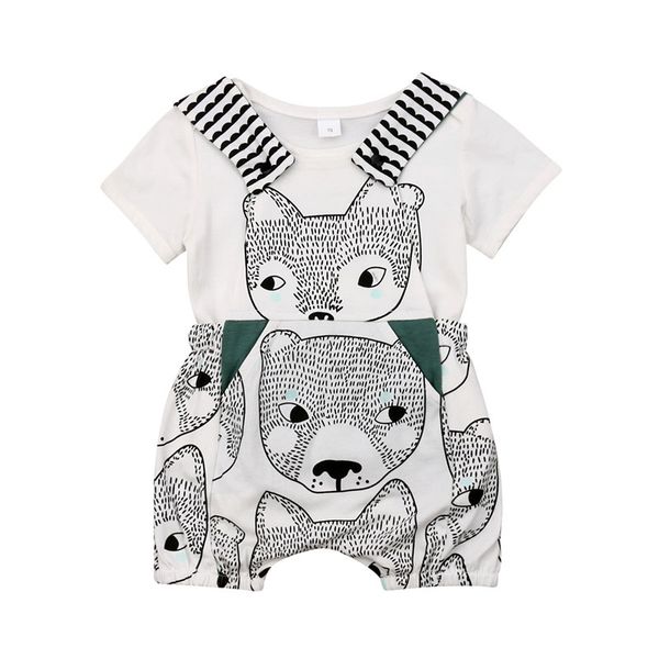 

0-24m baby boy girl cute animal clothes t-shirt bib pants overalls outfit 2pcs summer short sleeve set, White