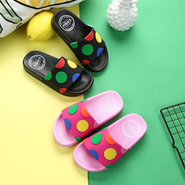 

summer children' slippers girls shoe indoor bathroom shower polka dot kids slippers for girls toddler flip flop antiskid, Black;grey