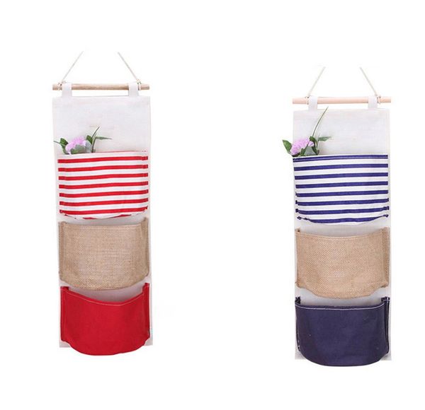 

35# 3 pockets hanging storage bag wall wardrobe sundries hanging bag container fabric cotton pouch cosmetic toys organizer