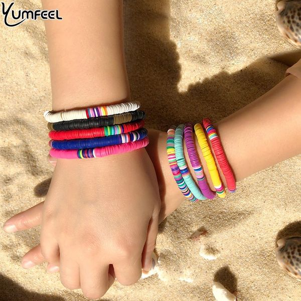 

yumfeel brand new bohemian bracelet 10 colors 6mm polymer clay bracelet & bangles women men, Black