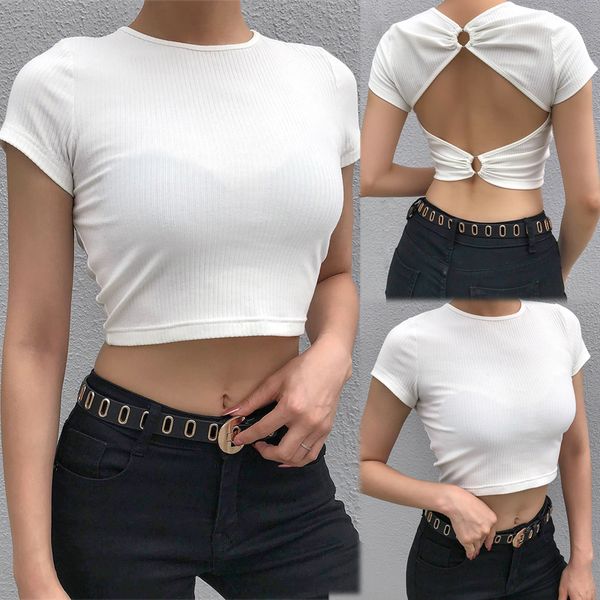 

women pure color short sleeve t-shirt ladies summer casual blouse, White