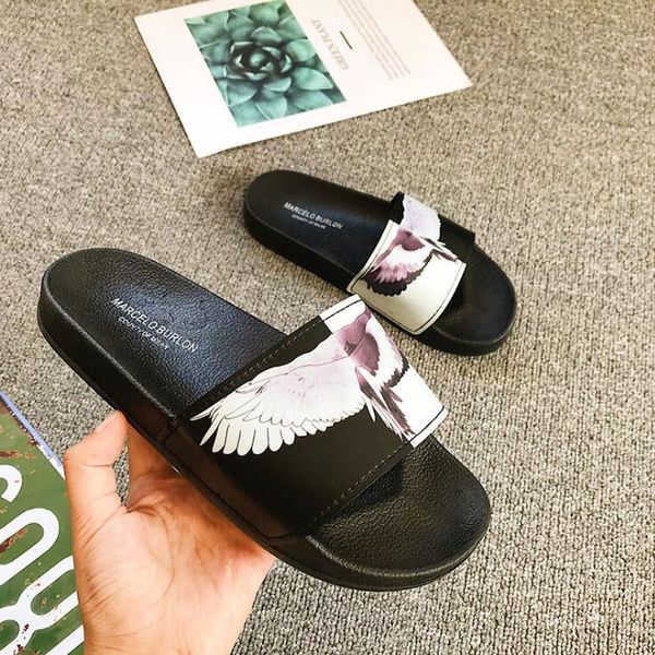 

summer designer word trend men's slippers wings three-dimensional embossed non-slip slippers bathroom wear-resistant beach sandals and, Black