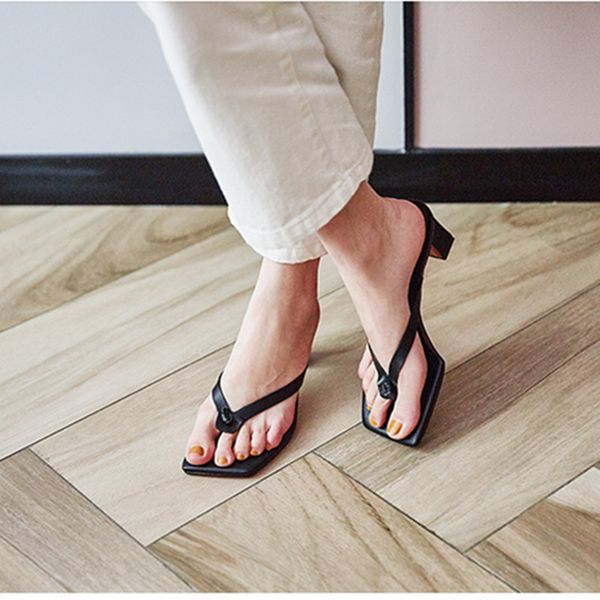 

summer high heel flip flops black leather sandalias beach shoes for women