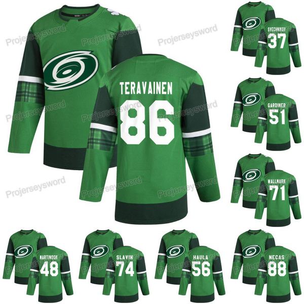 

carolina hurricanes teuvo teravainen 2020 st. patricks day jersey erik haula jaccob slavin martin necas lucas wallmark jake gardiner jerseys, Black;red