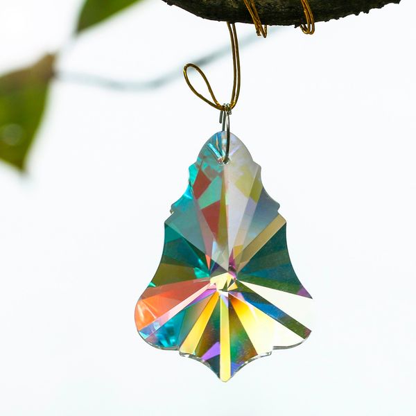 

h&d 50mm colorful crystal maple leaf shape chandelier prisms lamp hanging pendants rainbow suncatcher diy parts home decor 5pcs