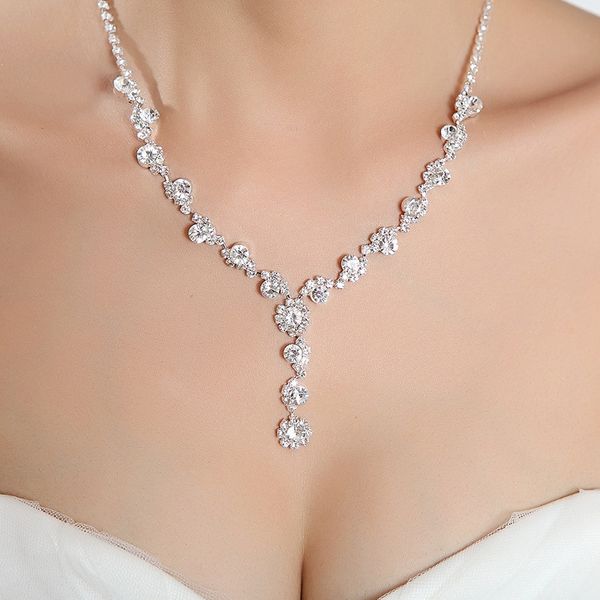 Conjuntos de joias de noiva elegantes, colar de casamento, brincos, conjunto de duas peças, liga, strass, cristal, conjunto de joias para noiva, dama de honra