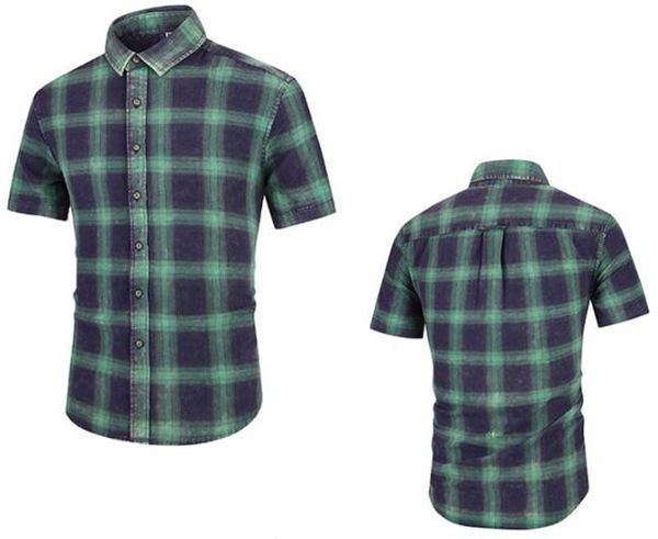 

plaid printed short sleeve mens casual shirts lapel neck solid color mens summer teenager designer mens tees, White;black