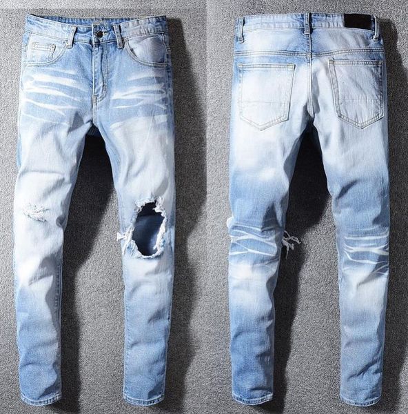 

fashion trend men designer casual comfortable breathable mens stretch jeans autumn new boutique man quality jeans, Blue