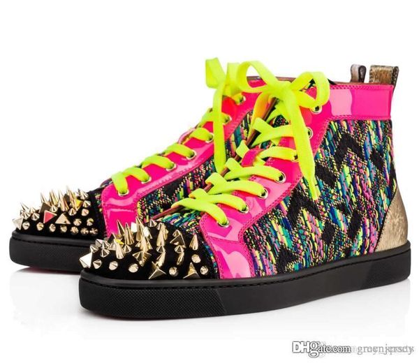 

women strass shoes red bottom high cut spiked sneaker rhinestone pik pik rivets classic studes outdoor trainers sliver spikes casual walking, Black