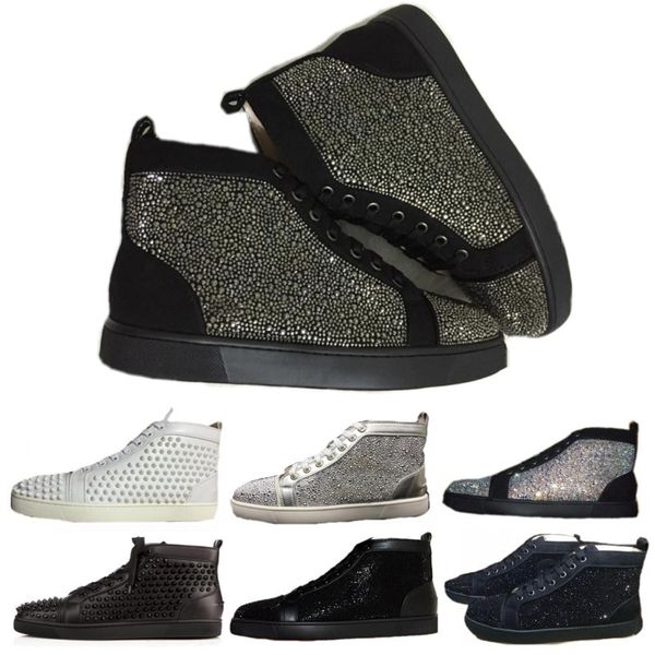 

discounts studded spikes casual flats red bottom luxury shoes mens womens party designer sneakers lovers genuine leather shoes, Black