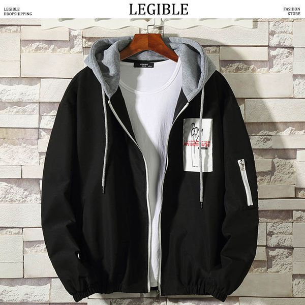 

legible hip hop jacket men spring autumn loose solid hooded mens jackets coats outwear streetwear windbreaker jacket men clothes, Black;brown