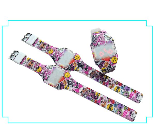 

colorful printing cartoon doll watch fashion girl electronics led with light time wrist watches children kids jewelry christmas gift zx0021, Blue