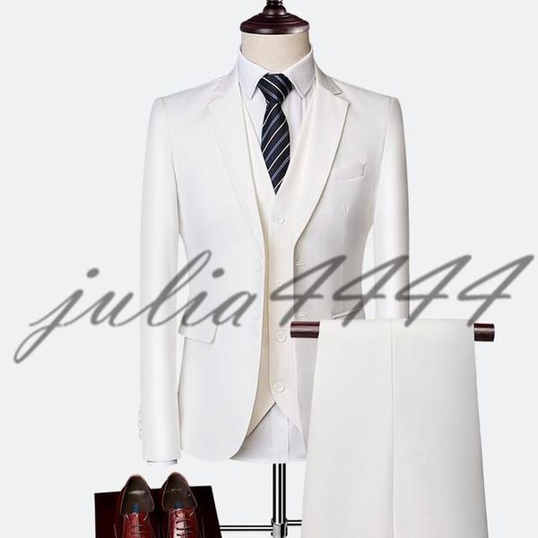 2019 Smoking da sposa bianchi Abiti slim fit per uomo Abiti da sposo tre pezzi Abiti formali economici da ballo (giacca + pantaloni + gilet)