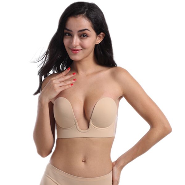 

cross border for solid u-shaped strapless anti-slip ultra-push up wedding dress nudebra underwear wholesale, Red;black