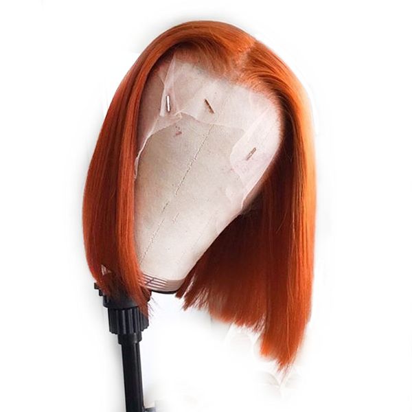 Paff Ginger Orange Colored Full Lace Human Hair Wig Straight Short