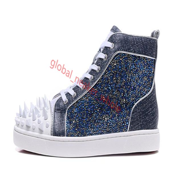 

brand designer luxury mens red bottoms casual shoes women high hococal sneakers spikes leather flats boots wholesale for cheap, Black;red