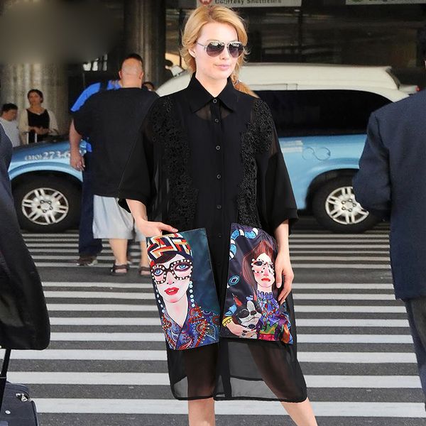 

женские платья женские платья 2019 лета женщин вскользь шифоновое мультфильм карманы половина рукава плюс размер женщина midi party club пла, Black;gray