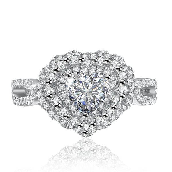 

test positive sterling silver jewelry 1ct moissanite heart diamond ring halo engagement women jewelry ring pt950 stamped, Golden;silver