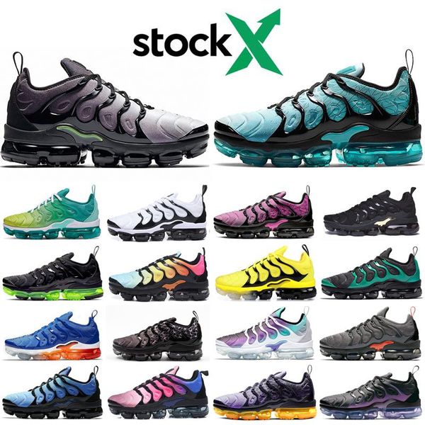 

2020 size 13 sneakers tn plus all black triple white running shoes violet dip dye wolf grey cushion running shoes men women sports trainers
