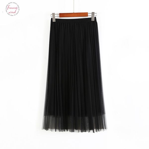

2020 summer women tulle skirt pleated skirt black high waist midi a line skirts thin chiffon mesh yarn loose long skirts women
