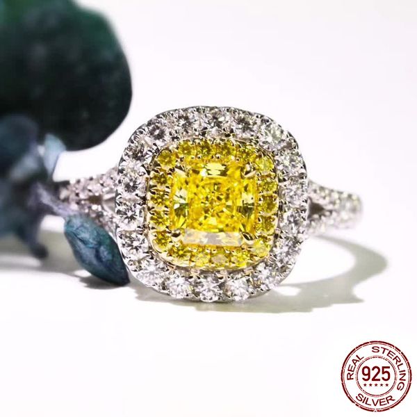 

princess yellow cubic zirconia wedding engagement ring for women 100% 925 sterling silver fine jewelry gift accessories xr261, Slivery;golden