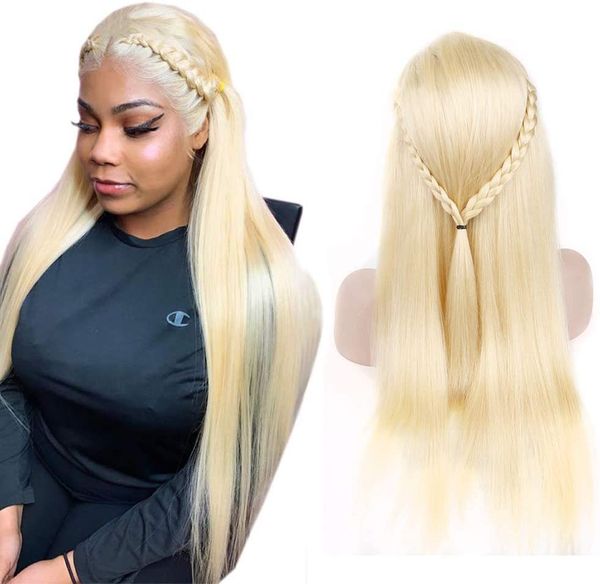 

613 blonde lace front wig straight honey blonde human hair wigs for women pre plucked with baby hair 150% density, Black;brown