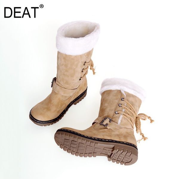 

deat] 2019 round toe bandage buckle strap flock velvet shoes women short snow boots new spring autumn fashion tide 10e206, Black