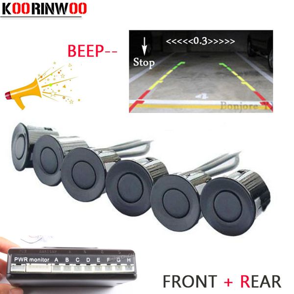 

koorinwoo dual core cpu car parking sensors 6 radars front back alarm parking probe parktronic car-detector black white silver