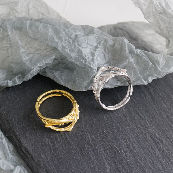 

silvology 925 sterling silver line нерегулярного texture кольцо вогнутого выпуклые поверхности ажурного дизайн кольцо для женщин партии ювел, Golden;silver