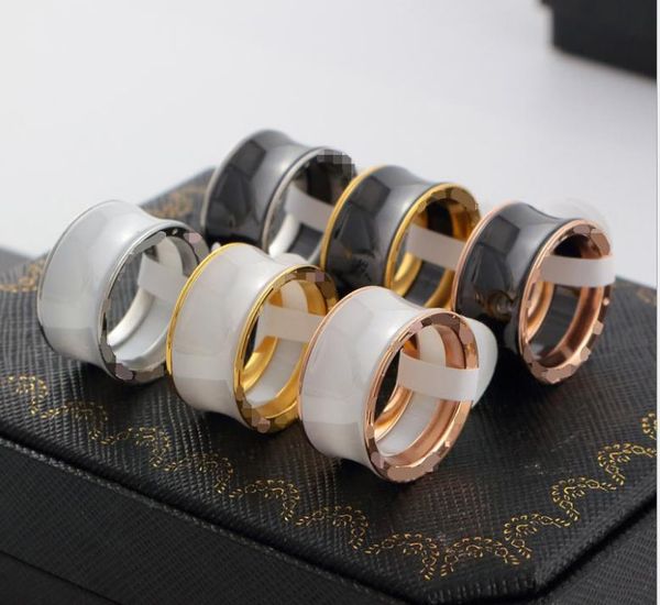 

spring arc black and white ceramic ring female wide couple ring men titanium steel rose gold, Silver