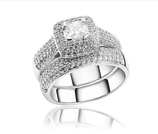 

luxury set with zircon engagement pair ring a couple combination ring, Silver
