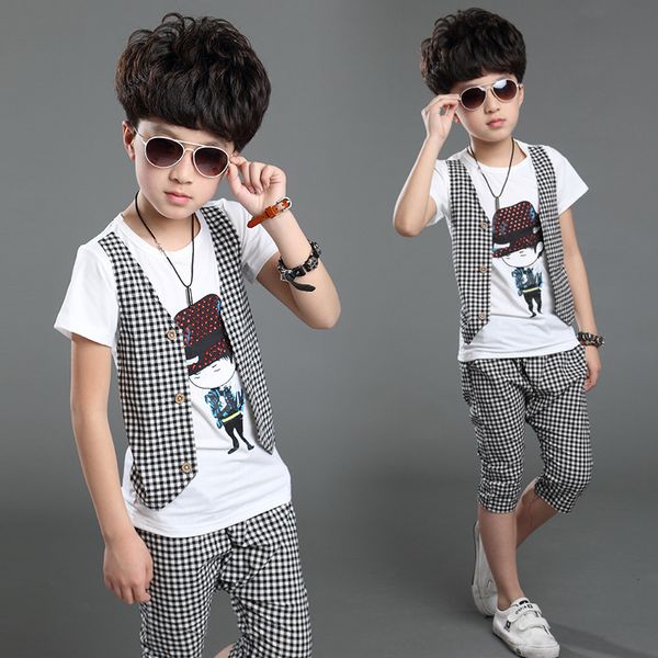 

2019summer мальчики одежда хлопок мальчики комплекты одежды дети жилет поддельные две куртки топы + шорты дети формальная одежда костюмы 3-1, White